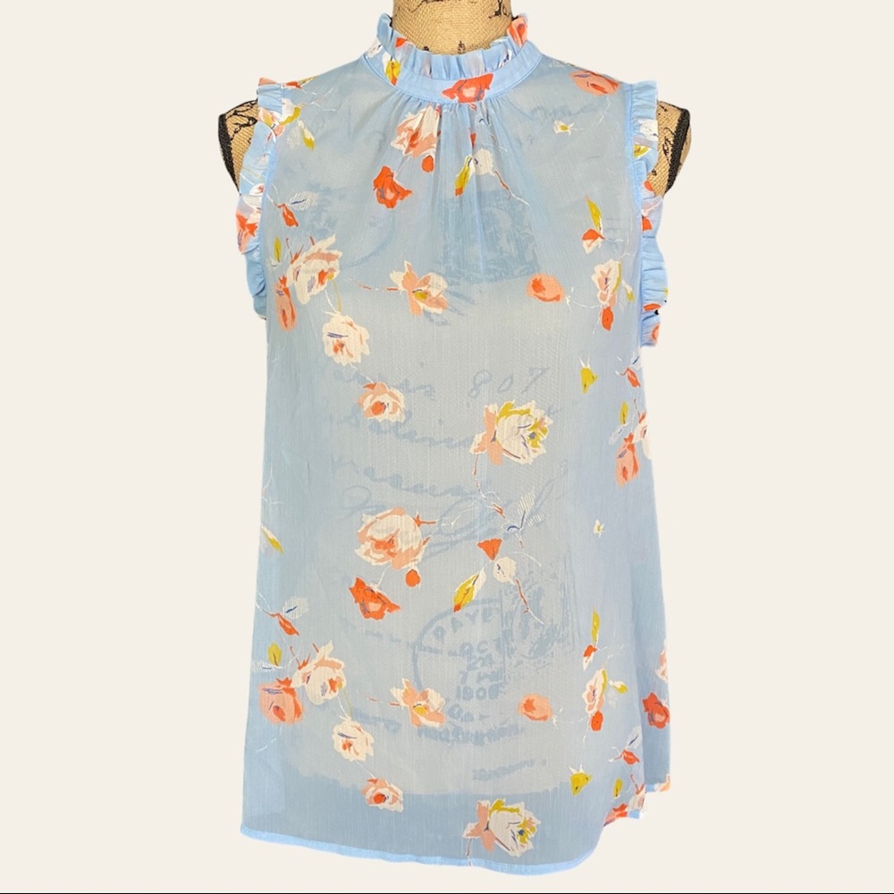 Who What Wear light blue sheer floral sleeveless blouse SMALL